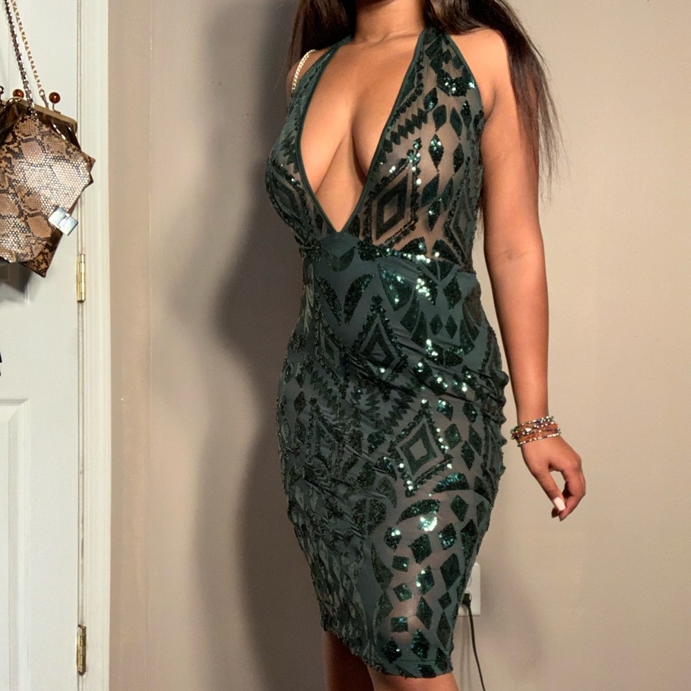 Emerald Green sheer/sequin dress